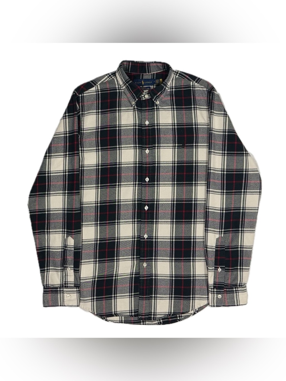 Polo Ralph Lauren white black plaid slim fit performance flannel men medium